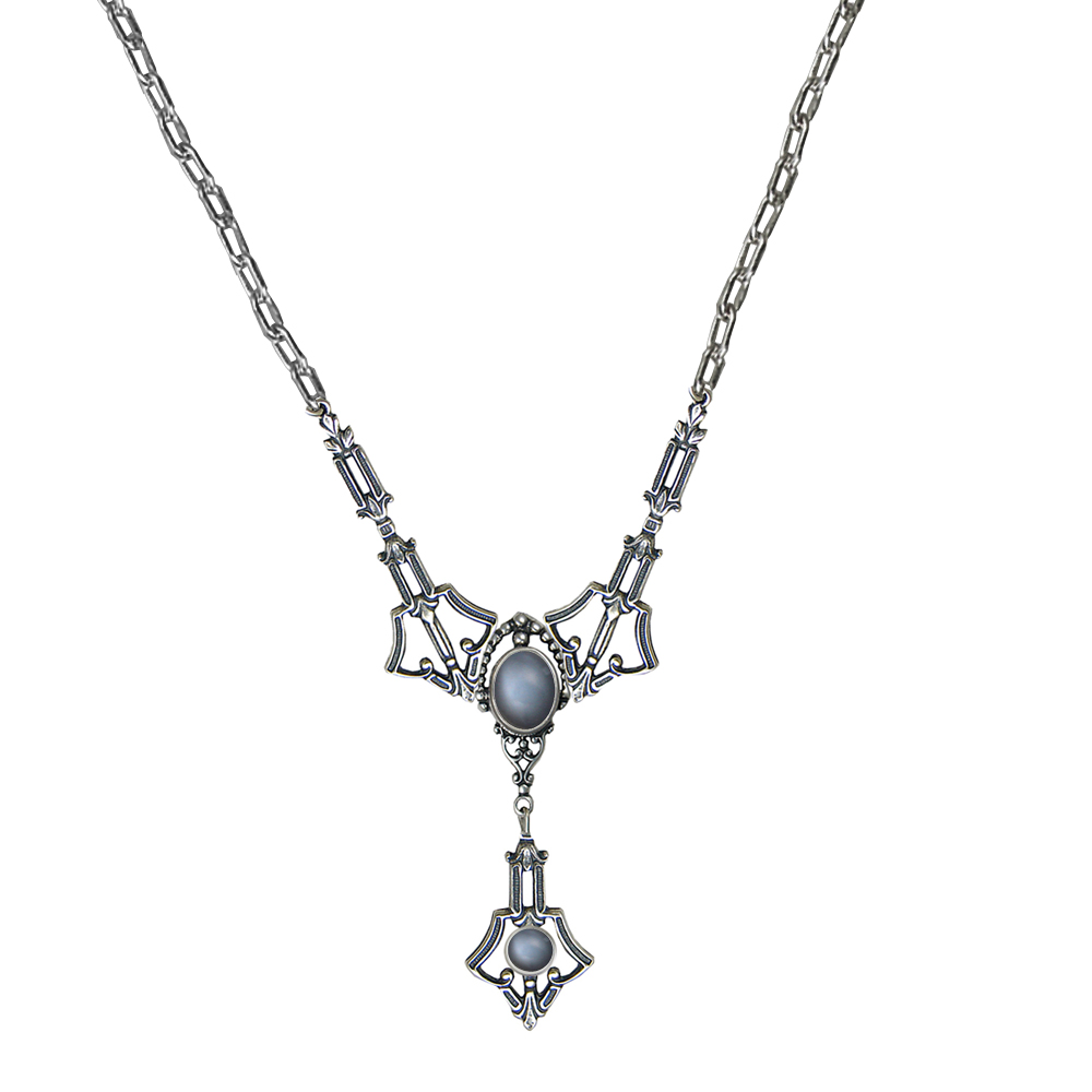 Sterling Silver Victorian Inspired Necklace With Grey Moonstone